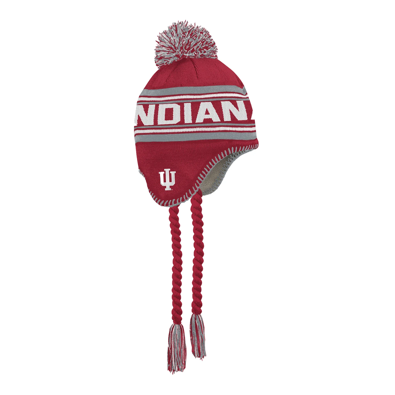 Indiana Hoosiers Youth Jacqyard Tassel Pom Crimson Knit Hat - Image 2